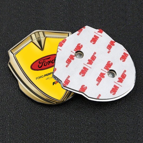 Ford Emblem Car Badge Gold Yellow Background Performance Design