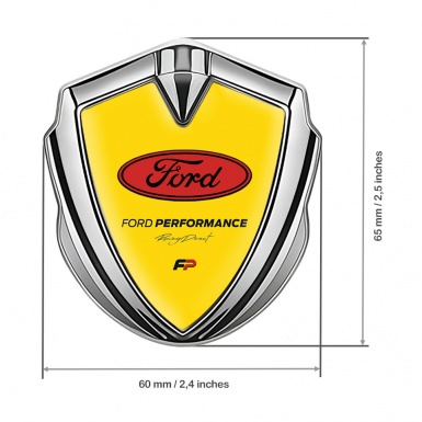 Ford Emblem Car Badge Silver Yellow Background Performance Design