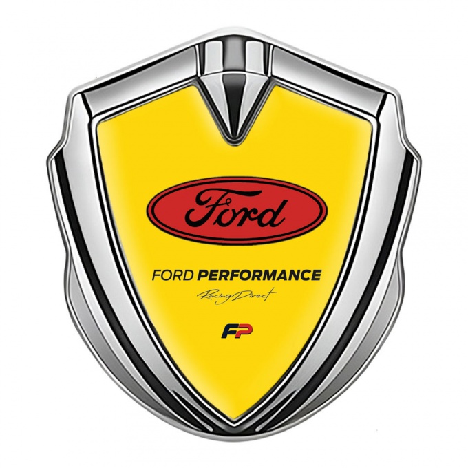 Ford Emblem Car Badge Silver Yellow Background Performance Design