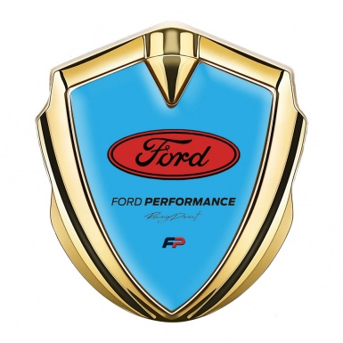 Ford Metal Emblem Self Adhesive Gold Sky Blue Base Performance Design