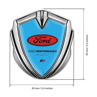 Ford Metal Emblem Self Adhesive Silver Sky Blue Base Performance Design