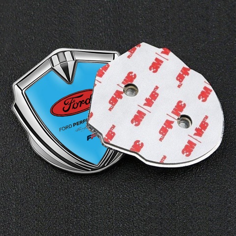 Ford Metal Emblem Self Adhesive Silver Sky Blue Base Performance Design