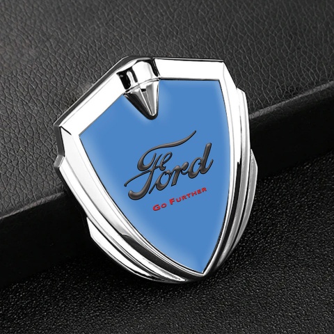 Ford Fender Emblem Badge Silver Glacial Blue Dark Classic Logo Design