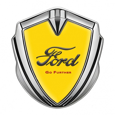Ford Emblem Trunk Badge Silver Yellow Background Dark Vintage Edition