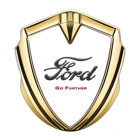 Ford Emblem Self Adhesive Gold White Background Go Further Slogan
