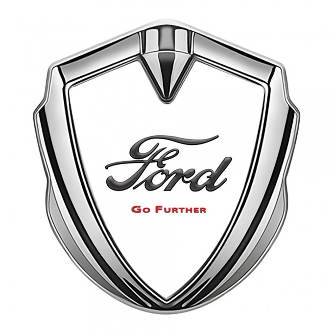 Ford Emblem Self Adhesive Silver White Background Go Further Slogan