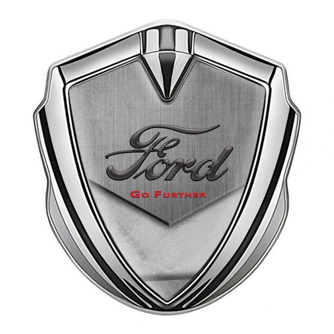 Ford Trunk Emblem Badge Silver Stone Surface Texture Classic Slogan