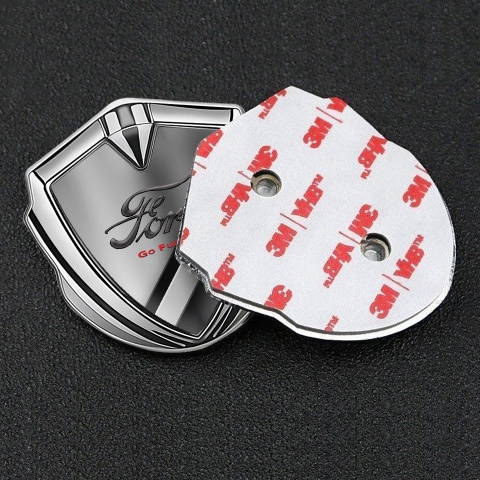 Ford Emblem Car Badge Silver Polished Metal Texture Classic Slogan Logo