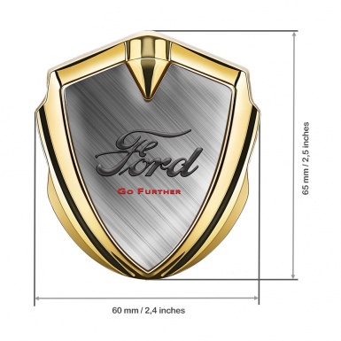 Ford Metal Emblem Self Adhesive Gold Brushed Aluminum Go Further Slogan