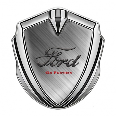 Ford Metal Emblem Self Adhesive Silver Brushed Aluminum Go Further Slogan