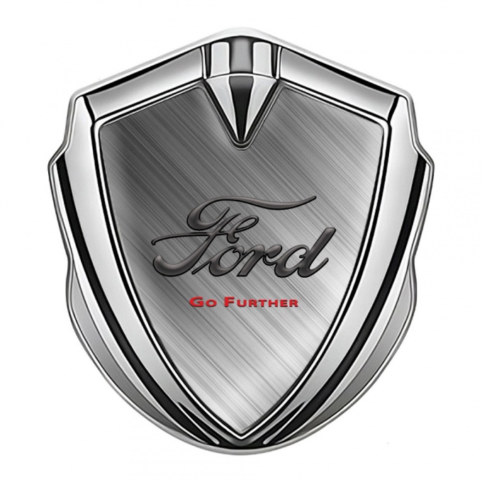 Ford Metal Emblem Self Adhesive Silver Brushed Aluminum Go Further Slogan