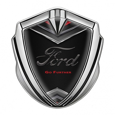 Ford Metal 3D Domed Emblem Silver Dark Mesh Chrome Crest Design