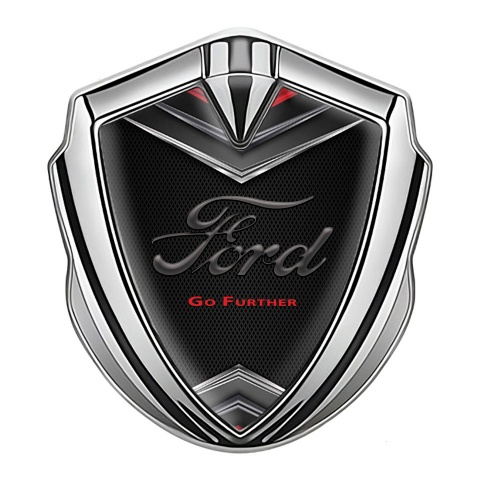 Ford Metal 3D Domed Emblem Silver Dark Mesh Chrome Crest Design