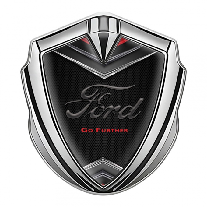 Ford Metal 3D Domed Emblem Silver Dark Mesh Chrome Crest Design