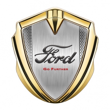 Ford Emblem Badge Self Adhesive Gold Metallic Mesh Go Further Slogan