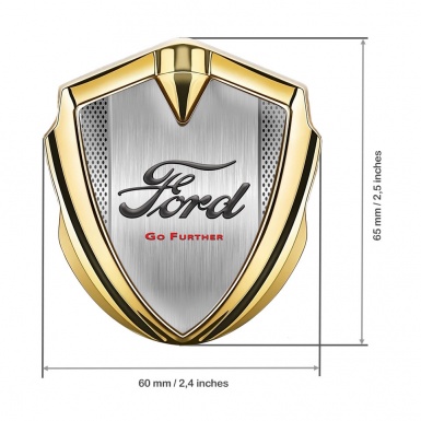 Ford Emblem Badge Self Adhesive Gold Metallic Mesh Go Further Slogan
