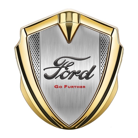 Ford Emblem Badge Self Adhesive Gold Metallic Mesh Go Further Slogan