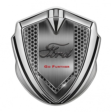 Ford Emblem Trunk Badge Silver Dark Hex Brushed Metal Go Further Logo