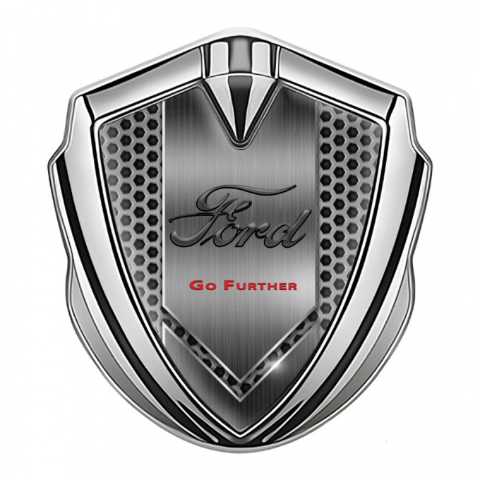 Ford Emblem Trunk Badge Silver Dark Hex Brushed Metal Go Further Logo