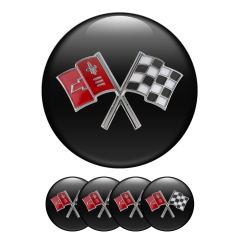 Chevrolet Corvette Silicone Stickers Wheel Center Cap Black Flags