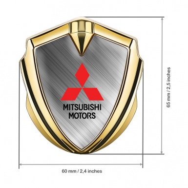 Mitsubishi Bodyside Domed Emblem Gold Brushed Steel Red Logo