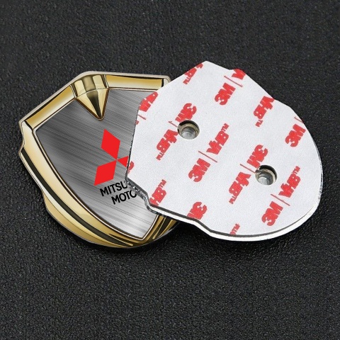 Mitsubishi Bodyside Domed Emblem Gold Brushed Steel Red Logo