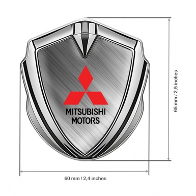 Mitsubishi Bodyside Domed Emblem Silver Brushed Steel Red Logo