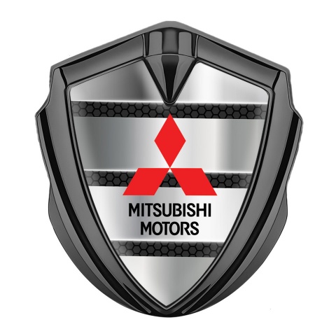 Mitsubishi Metal 3D Domed Emblem Graphite Dark Cells Base Red Edition
