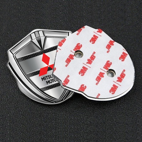 Mitsubishi Metal 3D Domed Emblem Silver Dark Cells Base Red Edition