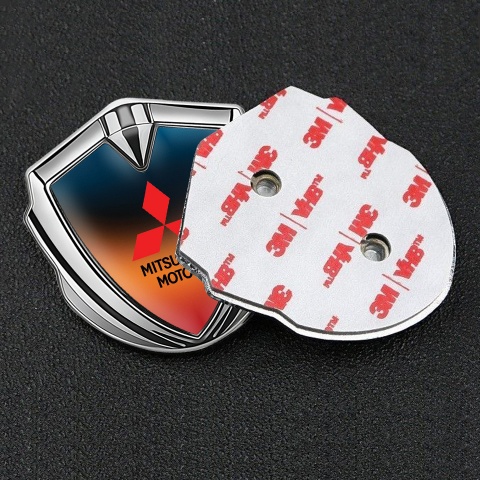 Mitsubishi Emblem Badge Self Adhesive Silver Multicolor Gradient Motif