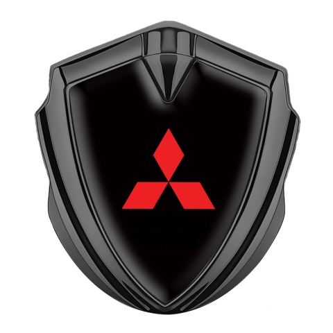 Mitsubishi Emblem Fender Badge Graphite Black Base Big Red Logo