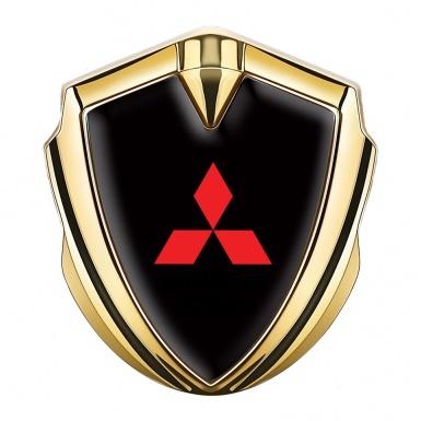 Mitsubishi Emblem Fender Badge Gold Black Base Big Red Logo
