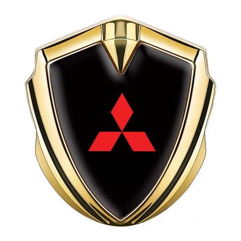 Mitsubishi Emblem Fender Badge Gold Black Base Big Red Logo