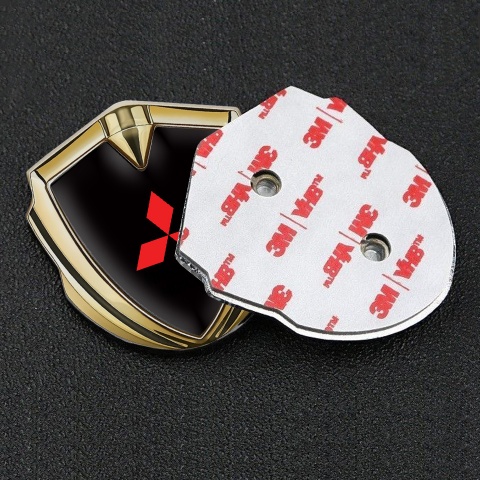 Mitsubishi Emblem Fender Badge Gold Black Base Big Red Logo