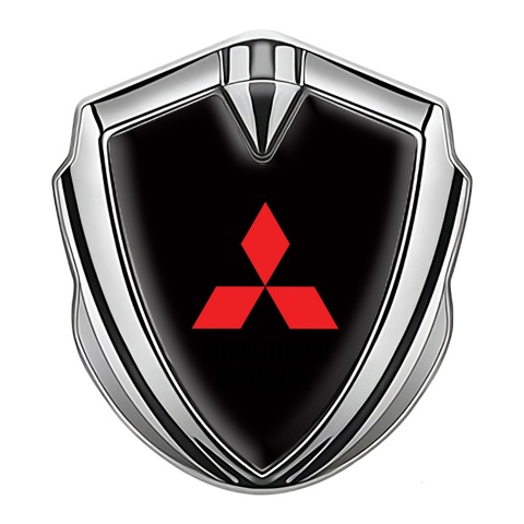 Mitsubishi Emblem Fender Badge Silver Black Base Big Red Logo