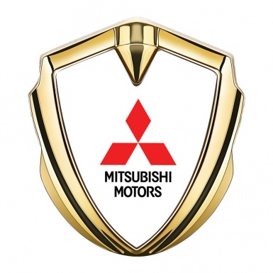 Mitsubishi Fender Emblem Badge Gold White Base Red Classic Logo
