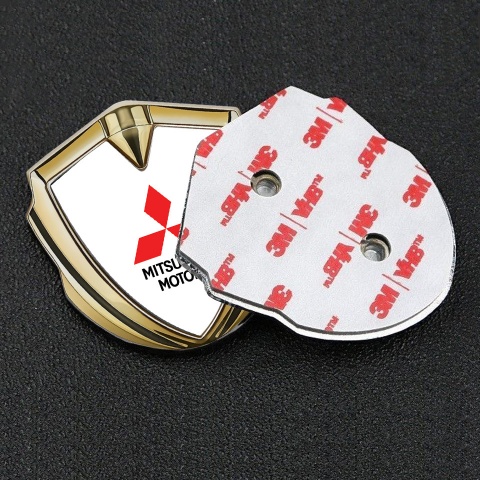 Mitsubishi Fender Emblem Badge Gold White Base Red Classic Logo