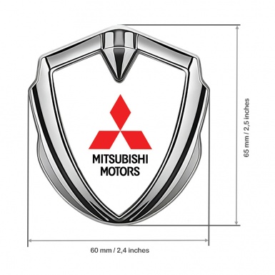Mitsubishi Fender Emblem Badge Silver White Base Red Classic Logo