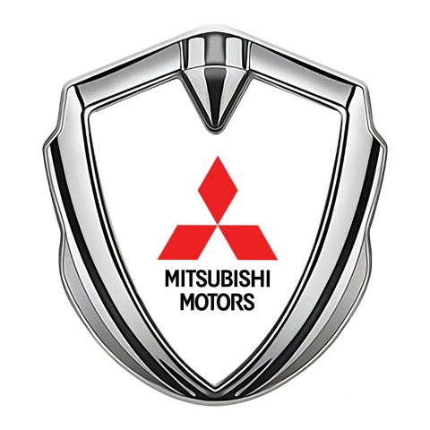 Mitsubishi Fender Emblem Badge Silver White Base Red Classic Logo