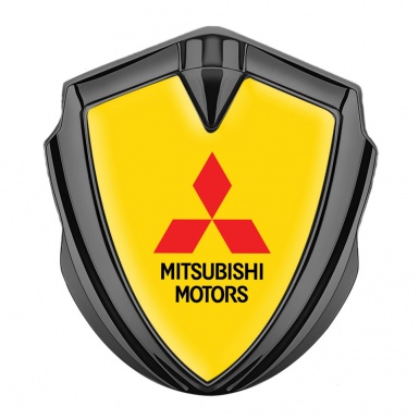 Mitsubishi Emblem Trunk Badge Graphite Yellow Background Red Logo