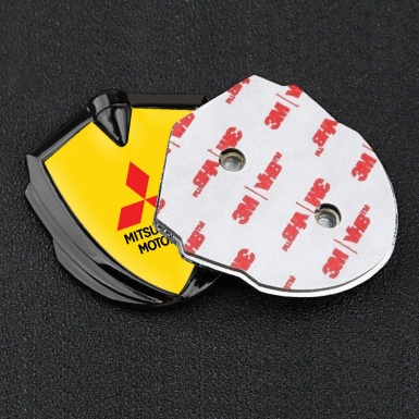 Mitsubishi Emblem Trunk Badge Graphite Yellow Background Red Logo