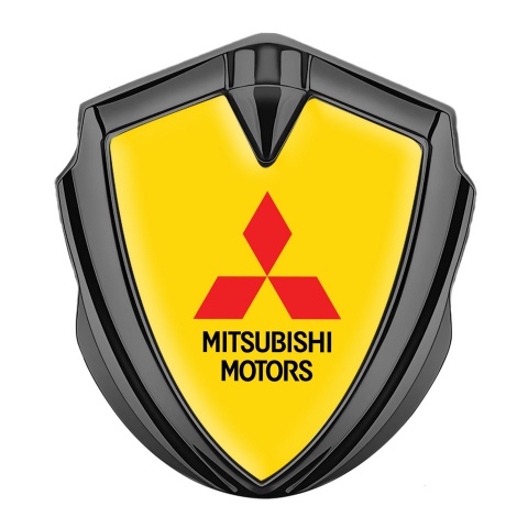 Mitsubishi Emblem Trunk Badge Graphite Yellow Background Red Logo