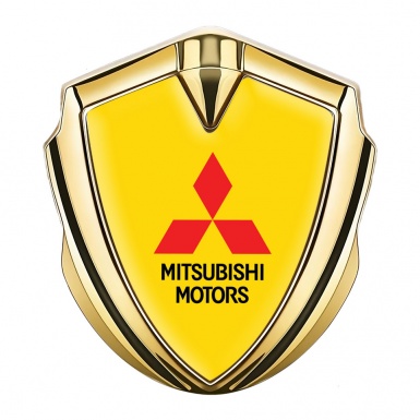 Mitsubishi Emblem Trunk Badge Gold Yellow Background Red Logo