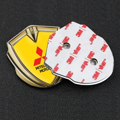 Mitsubishi Emblem Trunk Badge Gold Yellow Background Red Logo