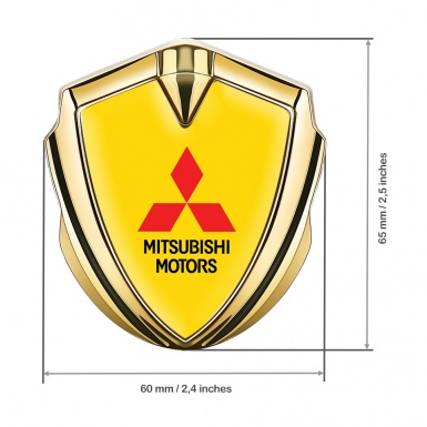 Mitsubishi Emblem Trunk Badge Gold Yellow Background Red Logo