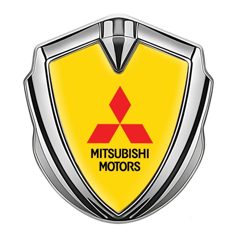 Mitsubishi Emblem Trunk Badge Silver Yellow Background Red Logo