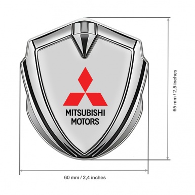 Mitsubishi Trunk Emblem Badge Silver Moon Grey Base Red Logo Design