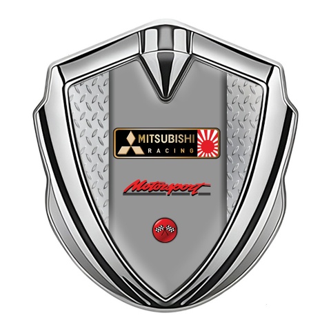 Mitsubishi Metal Emblem Self Adhesive Silver Treadplate Racing Flags
