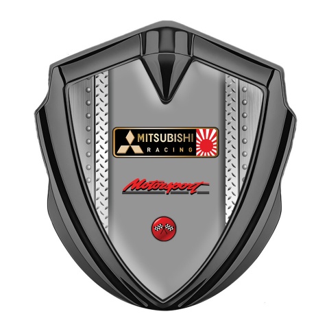 Mitsubishi Metal 3D Domed Emblem Graphite Rivet Panel Motorsport Logo