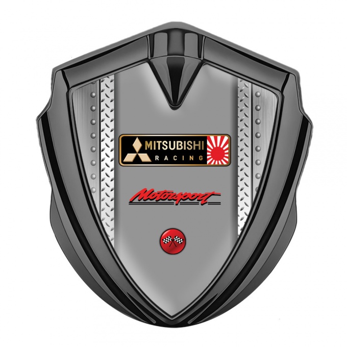 Mitsubishi Metal 3D Domed Emblem Graphite Rivet Panel Motorsport Logo